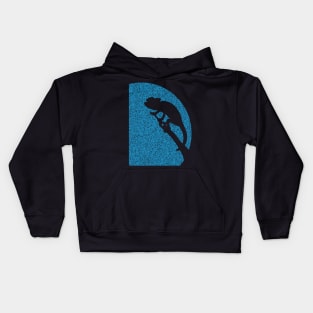 Minimalistic Chameleon Silouette on distressed Light blue moon Background Kids Hoodie